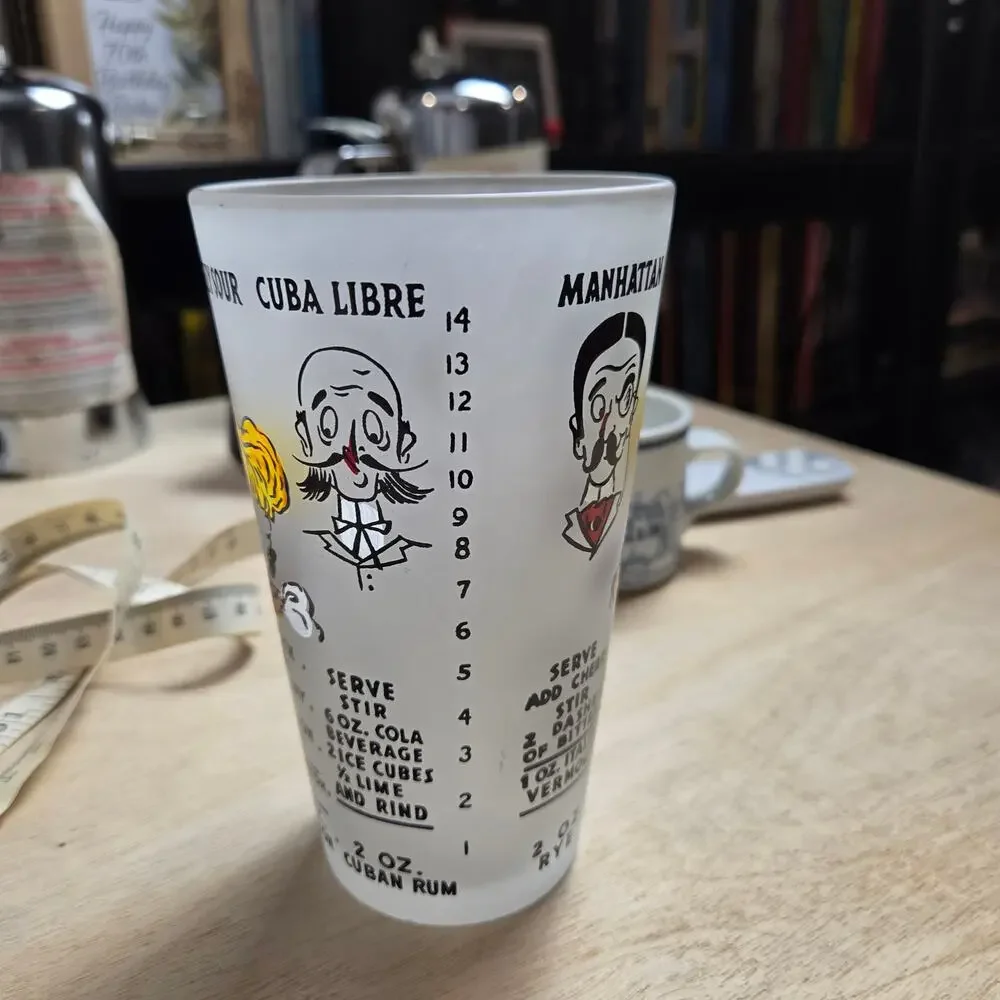 vintage 1950s frosted glass cocktail recipe mixer or shaker
